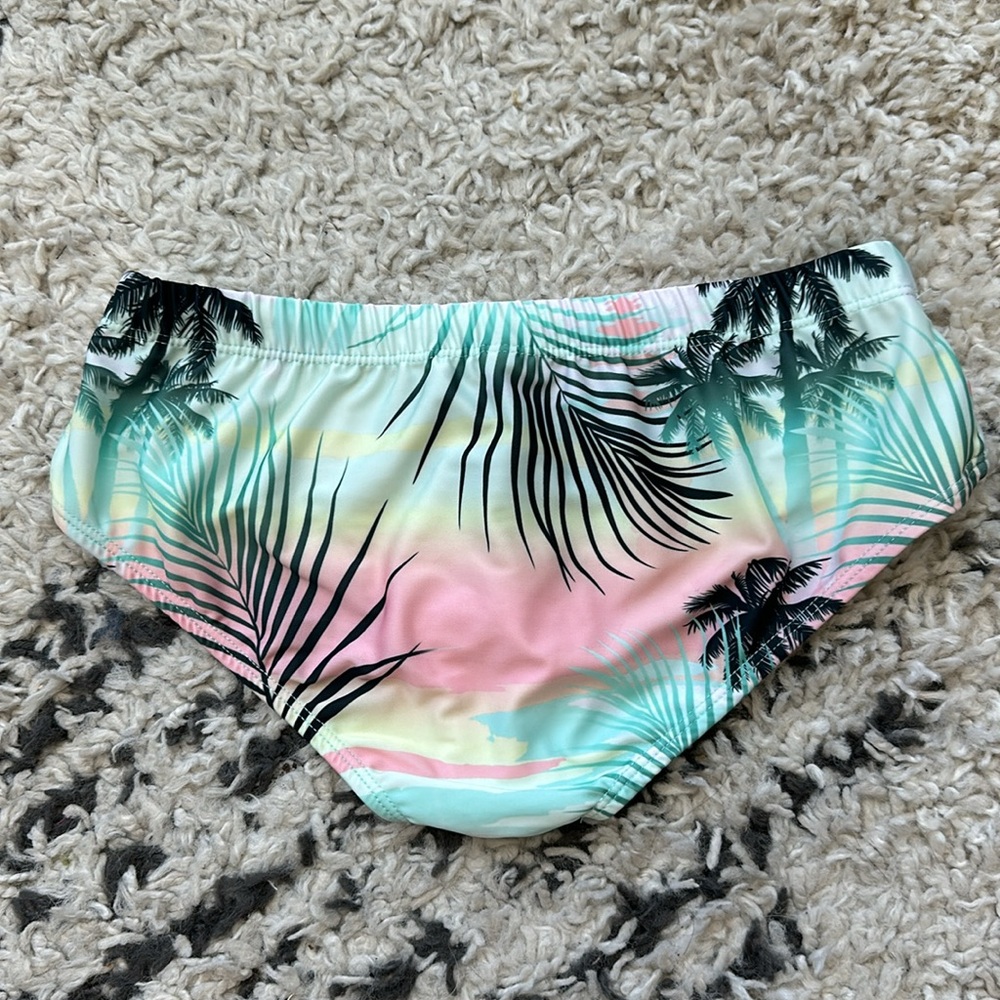 Men's Palm-Print Swim Trunks - Light Green - Picture 6 of 6